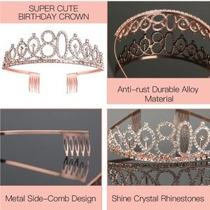 Rose Gold Birthday Crown with Rhinestones NWOT